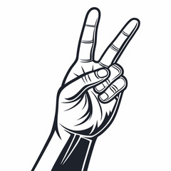 Peace Hand Sign – Minimal Black Silhouette Vector on White Background
