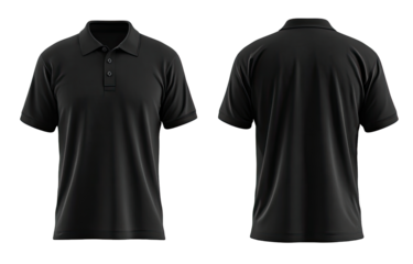 Front and back view of a black polo shirt, mock-up