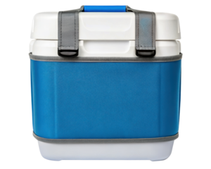 Insulated cooler with blue exterior perfect for outdoor adventures on a transparent background