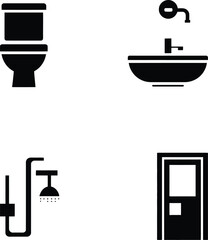 Obraz premium Set of Bathroom Fixture Icons: Toilet, Sink, Shower Head, and Door