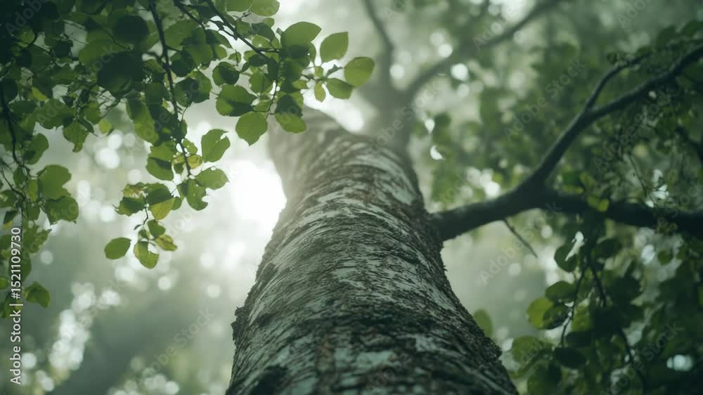 Poster a lone tall tree stands in the midst of a dense forest, providing shade and shelter for unknown crea