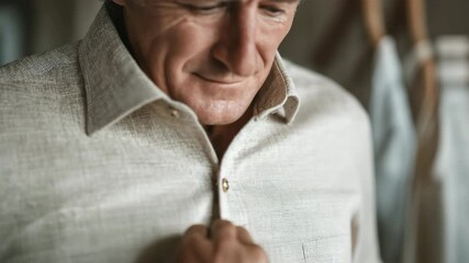 Son Assisting Elderly Father with Parkinson’s in Buttoning Shirt