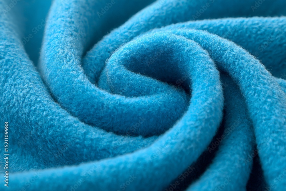 Poster vibrant blue fabric twisting into a spiral shape, showcasing soft texture and rich color in a close-