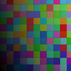 Vibrant Abstract Mosaic of Squares Creating a Dynamic Visual Texture and Complex Pattern.