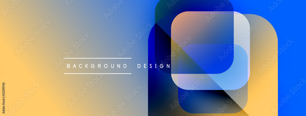 Poster Abstract background design features layered squares, gradient colors. Yellow, blue hues dominate composition. Text reads background design.