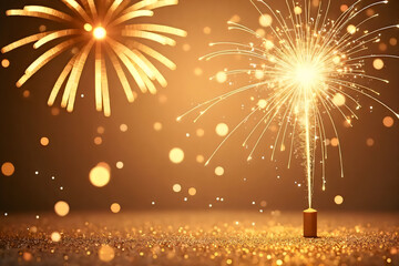 Colorful firework with bokeh background. New Year celebration, Abstract holiday background