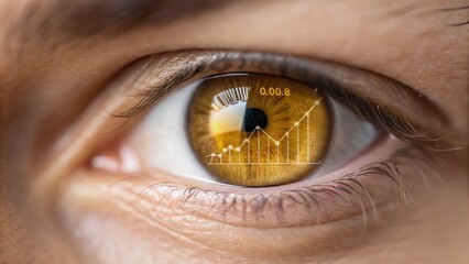 Fototapeta premium An eye with a reflective surface showing a financial growth graph, symbolizing vision and insight in business analytics.