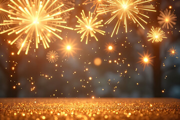 Colorful firework with bokeh background. New Year celebration, Abstract holiday background