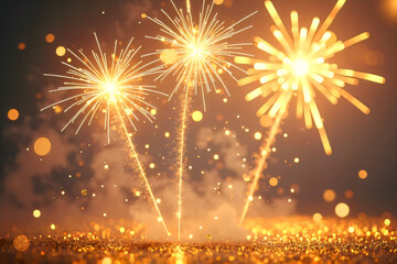 Colorful firework with bokeh background. New Year celebration, Abstract holiday background