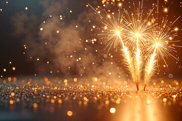 Colorful firework with bokeh background. New Year celebration, Abstract holiday background