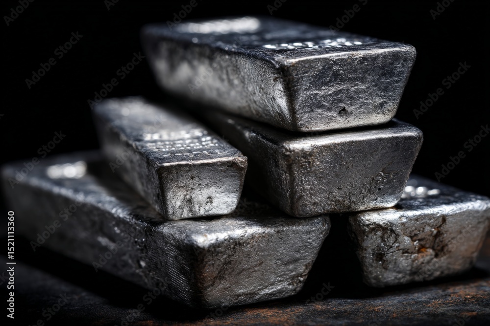 Aufkleber silver bars stacked on a dark background showcasing the intricate details and texture of precious me