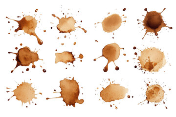 Collection set of coffee stains isolated on transparent background