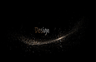 Shiny isolated design element, shiny arc with tinsel on black background.
