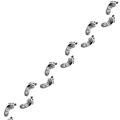 Trace of footprints isolated on white background. Footsteps track. Vector illustration
