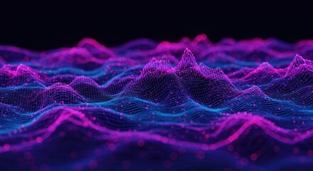 Abstract visualization of colorful waves representing data or sound frequencies in a digital landscape