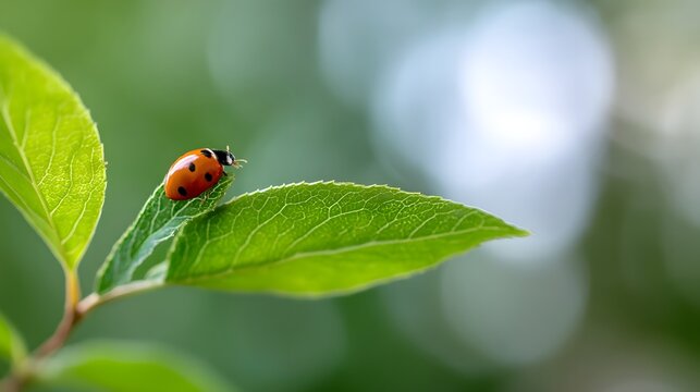 Ladybug perched on a vibrant green leaf