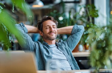 Man resting indoors eyes closed relaxation