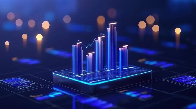 Digital illustration displaying rising bar graph with connected trend line