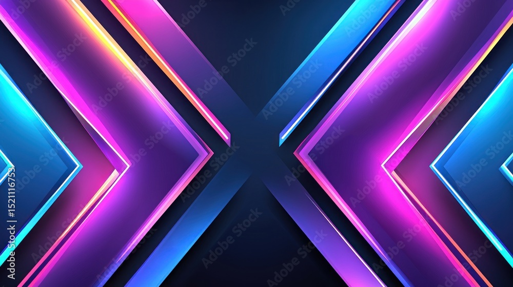 Poster abstract geometric composition featuring overlapping arrows with glowing neon lights
