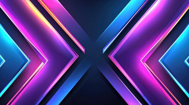 Abstract geometric composition featuring overlapping arrows with glowing neon lights