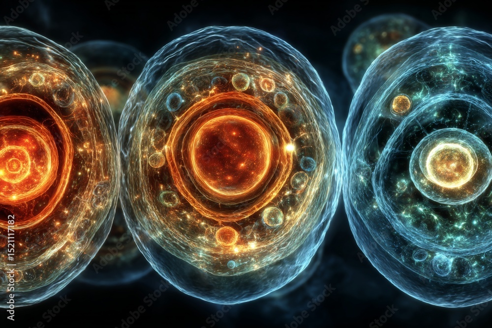 Poster Colorful representation of atomic structures symbolizing scientific innovation and discovery