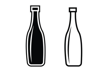 Bottle silhouette art vector with line art on white background