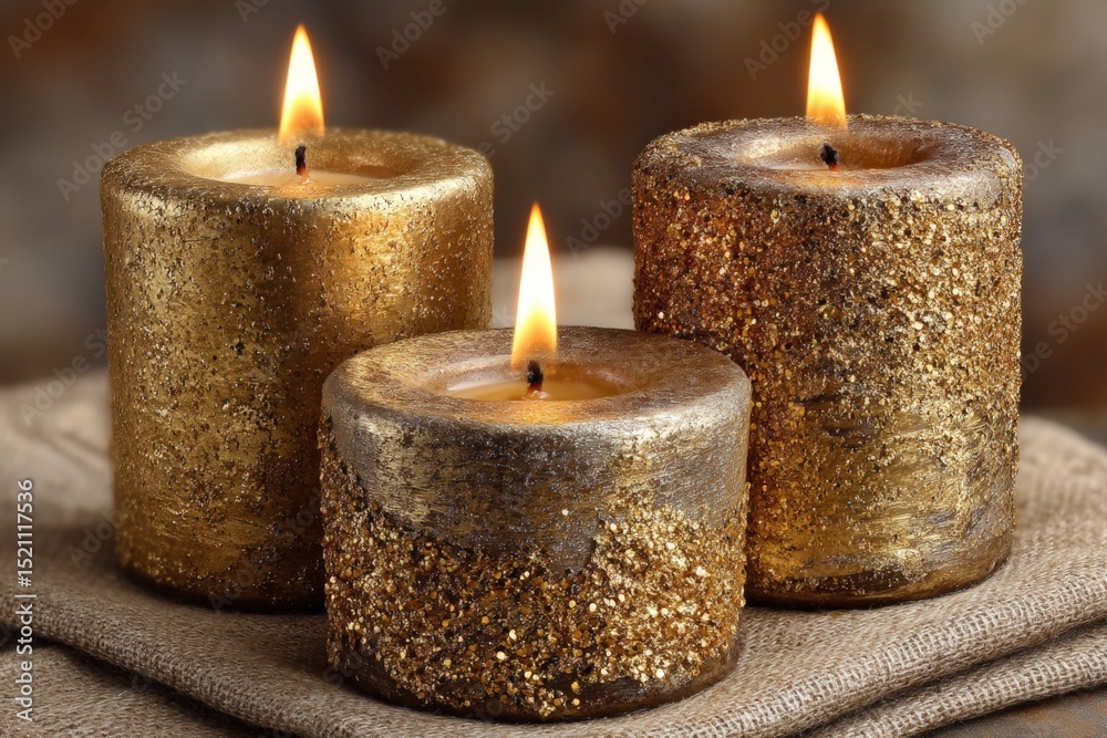 Aufkleber decorative gold candles creating a warm ambiance in a cozy setting with flickering flames
