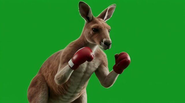 Boxing Kangaroo: Red Gloves, Green Screen, Ready to Fight.