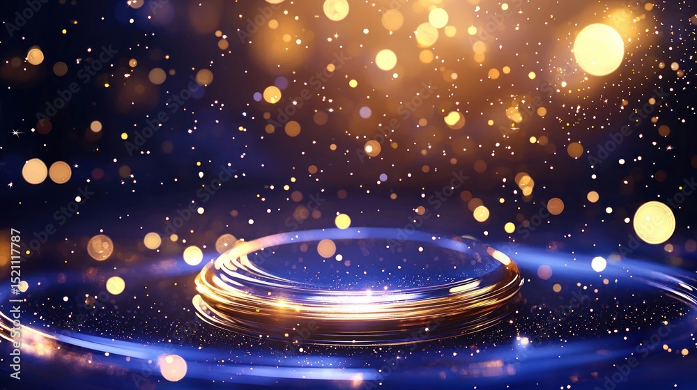 Poster Golden light and bokeh illuminate a futuristic platform display