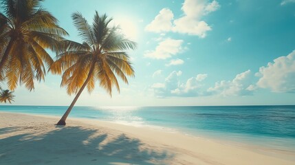 Obraz premium Luxury Maldives island beach with white sand and palm trees, epitomizing tropical paradise and exclusive travel