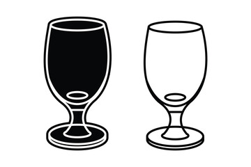 Wine glass silhouette art vector with line art on white background