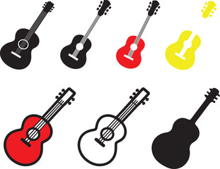 Naklejka premium Acoustic guitar vector illustration set musical instrument design collection guitar silhouette for print and web
