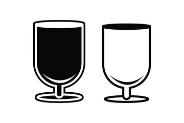 Wine glass silhouette art vector with line art on white background