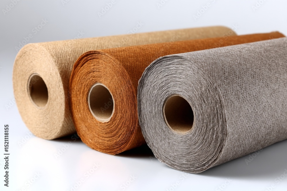 Poster rolls of natural paper in various colors displayed on a white background for crafting or packaging p