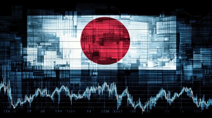 Abstract representation of Japan's flag with digital elements, showcasing technology and data trends