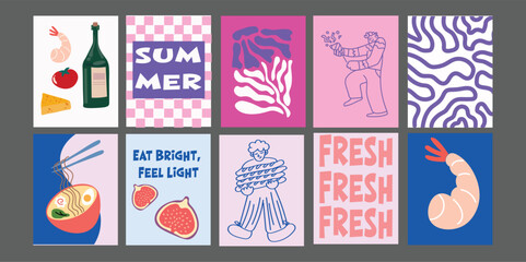 Vibrant summer food banner, perfect for bistro or restaurant promotion. Featuring fresh tomatoes, broccoli, avocado, pineapple. Ideal for seasonal menus, healthy eating ads