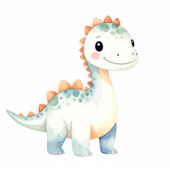 Fototapeta premium Cute Dinosaur Isolated On White Background In Watercolor