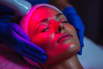 Close up of a woman receiving a led modern skin treatment