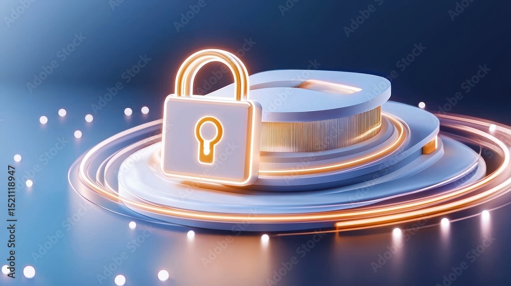Aufkleber digital padlock glows indicating security on a layered platform