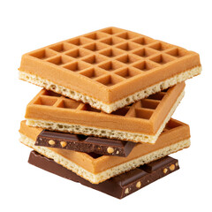 Stack of waffles with chocolate isolated on transparent background