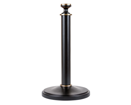 Elegant black stanchion post with gold accents on a transparent background