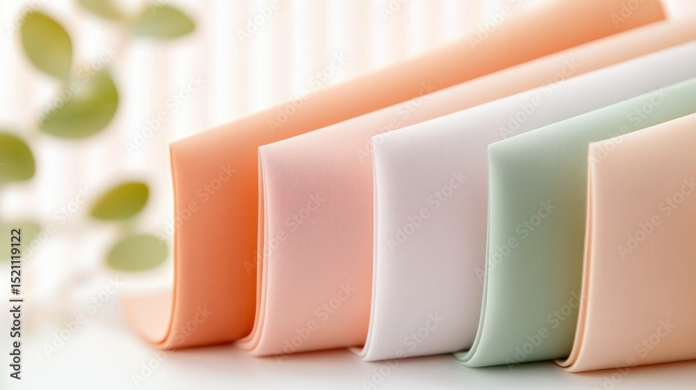 Poster neatly stacked pastel colored silicone sheets with a soft backdrop