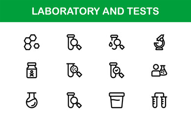 Laboratory and Tests Icon Set Featuring Vector Medical Equipment, Test Tubes, Microscope, and Science Symbols