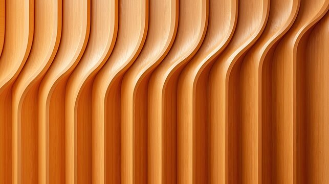 Vertical light brown wooden slats create a wavy pattern
