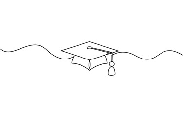 Obraz premium continuous line graduation cap.one line drawing of graduation cap, Continuous one line art drawing of graduation hat design vector illustration.