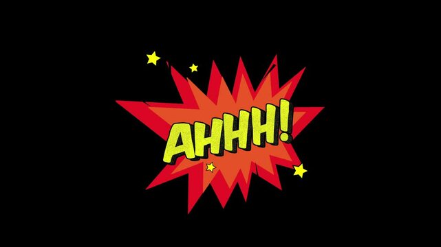 Ahhh! Word Retro Cartoon Comic Bubbles Popup Style Expressions, Comic style text video animation, Ahhh comic text message animation on black and green screen screen background.4K
