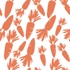 Fototapeta premium Hand drawn orange carrot pattern, background seamless pattern for fabric, textiles, clothing, wallpaper, cover, banner, home decor, florals backgrounds