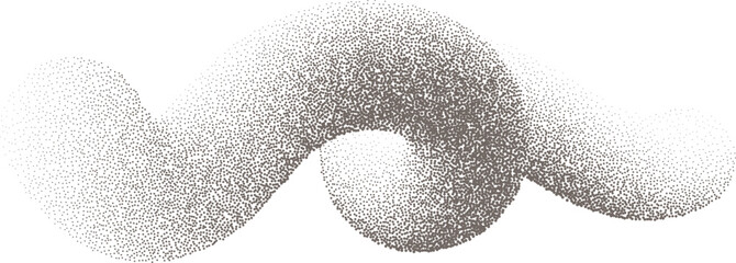 Abstract 3D gradient shape. Wavy line with noisy fluid texture. Fluid swirl grainy graphic with sandy effect. Stipple spiral swoosh and grunge trendy splash.