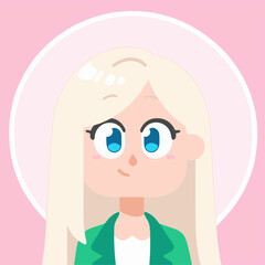 Cute Animated Character with Large Blue Eyes and Long Blonde Hair