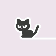 Black Cat Sticker with White Border on Light Pink Background